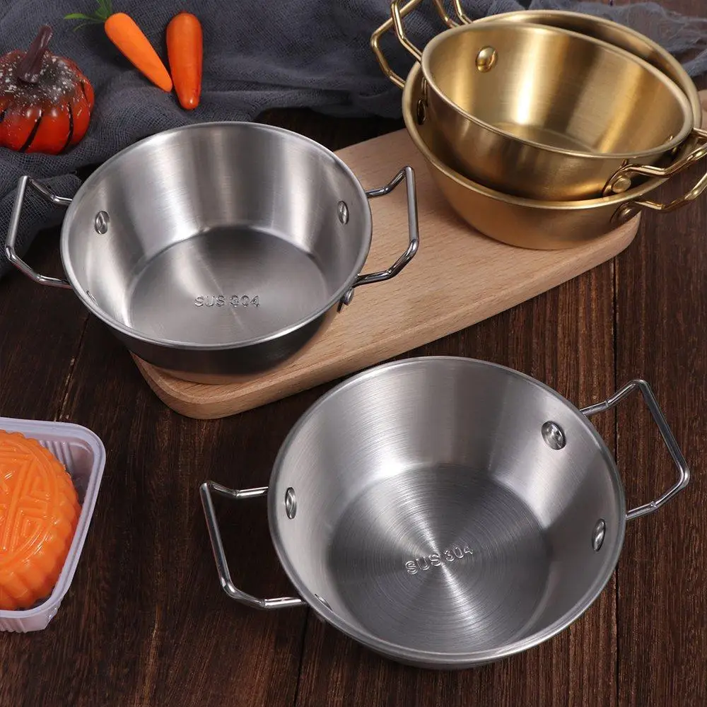Stainless Steel 1PC Kitchen Tableware Double Ear Household Rice Wine Bowls Snacks Plate Cuisine Bowl Food Container