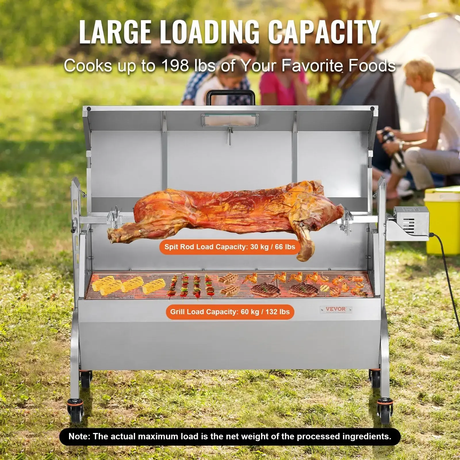 

Roaster Spit Rotisserie BBQ Grill Pig Lamb Chicken Roaster 52W 198LBS