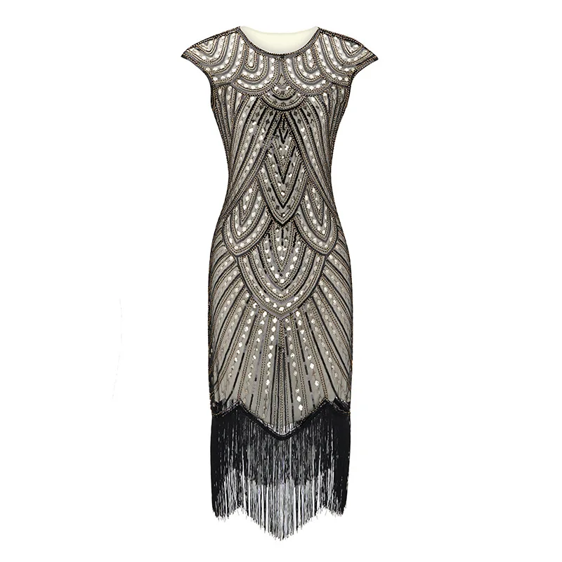 Abito retrò con paillettes 1920 Gatsby Ball Dress Cocktail Party Wedding Party nappa Bead Retro Small Dress