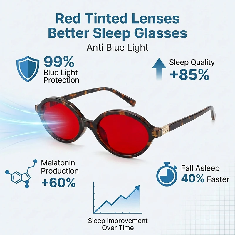 Anti Blue Light Red Lens Filter Sleep Oval Glasses Women Men 2026 Outdoor Photochromic Sunglasses Computer Gaming Eyeglasses