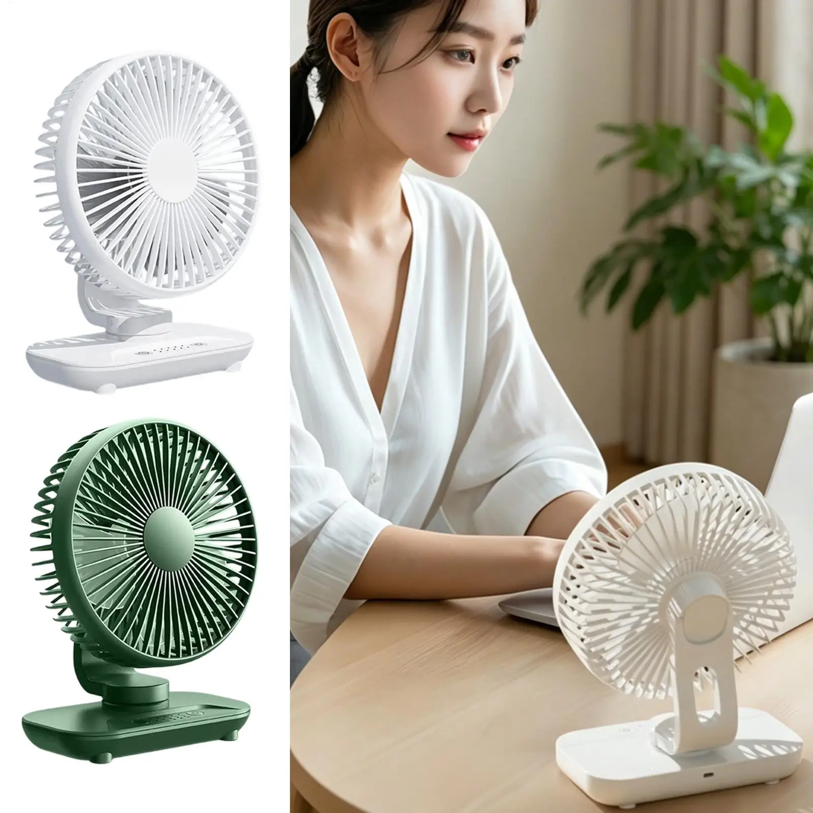 2000mAh Rechargeable Oscillating Fan, 5-Speed Cordless Desk Fan, Portable Small Table Fan for Home Bedroom Living Room Office