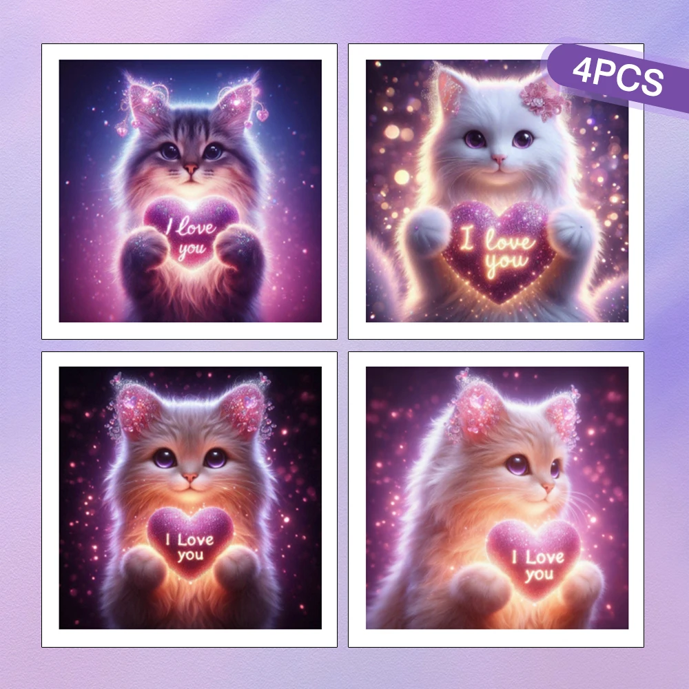 HUACAN 4PCS Diamant Mosaik Neue Kollektion Katze Tier Volle Runde Bohrer Diamant Malerei Herz Liebe Wohnkultur Strass Diy