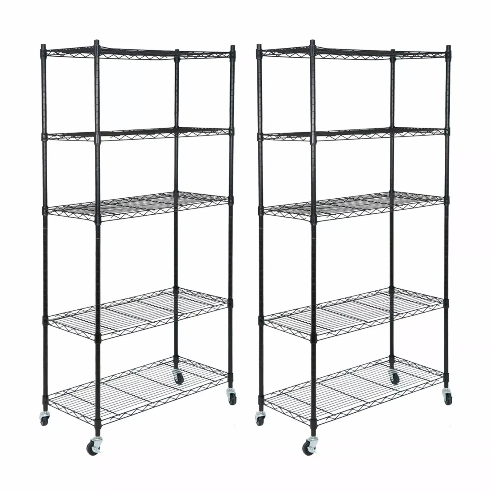 2PCS 5-Tier Shelves Wire Unit Rack Large Space Storage Rolling w/4 Wheel Casters