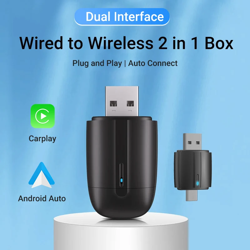 

Новый мини-беспроводной адаптер 2025 года Carplay и Android с функцией 2 в 1 USB/Type-C, двойной интерфейс, удобство от подключения к беспроводному устройству