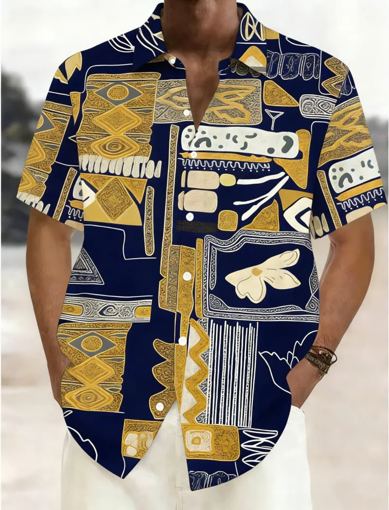 

Men's Stylish Diverse Print Short Sleeve Shirt Summer Casual Fashion For Daily Wear Holiday Beach And Street Style Outfits