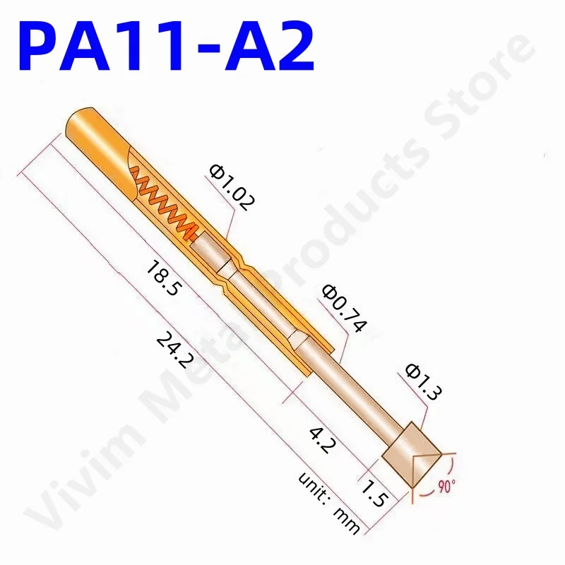 20/100PCS PA11-A2 Spring Test Probe PA11-A Test Pin Test Tool 24.2mm Dia 1.02mm Gold Needle Tip Dia 1.30mm Pogo Pin P11-A P11-A2
