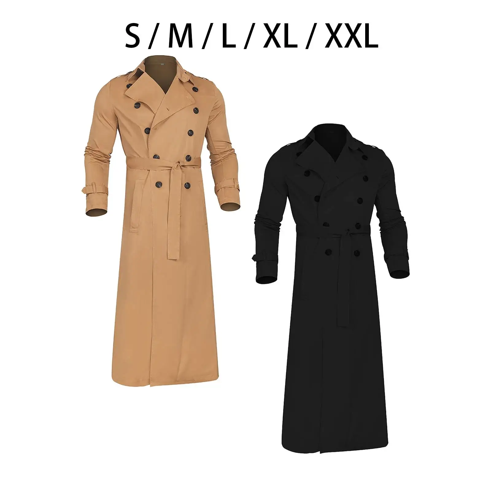 Belted Men'trench Coat Peacoat Full Length Double Breasted for Daily Wear