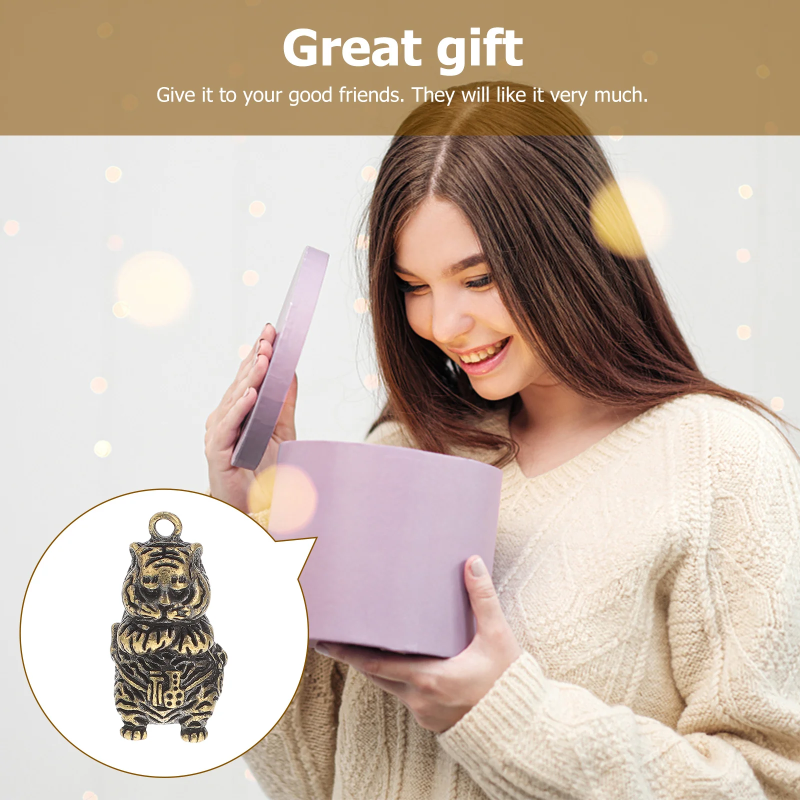 

Mini Tiger Keychain Pendant Copper Bag Hanging Decor Key Ring Ornament For Diy Crafts Keychain Hanging Accessories