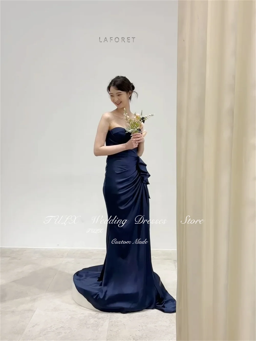 TULX – robe de soirée de forme sirène, élégante, en Satin, pour séance Photo de mariage coréen, asymétrique épaule dénudée, longue robe de soirée, Corset personnalisé