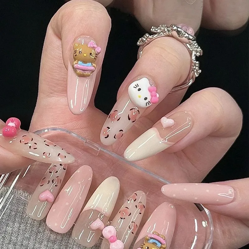 

Hello Kitty Anime Kawaii Sanrio Handmade Nail Art Wearing Sticker Cute Cartoon Print Detachable False Nail Patch Gifts Toys