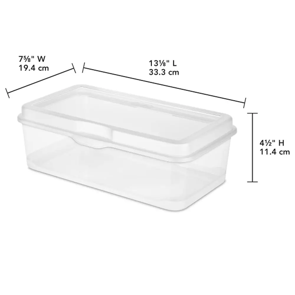 Contenedor de almacenamiento rectangular apilable Fliptop de 24 Pa con tapa con bisagras, transparente