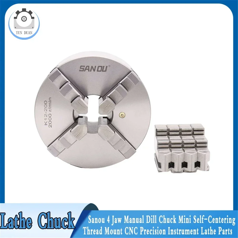 Self Centering Lathe Chuck 4 Jaws Claw Manual Metal Scroll SANOU Chuck for Drilling Milling Machine Back Loading 80-250mm