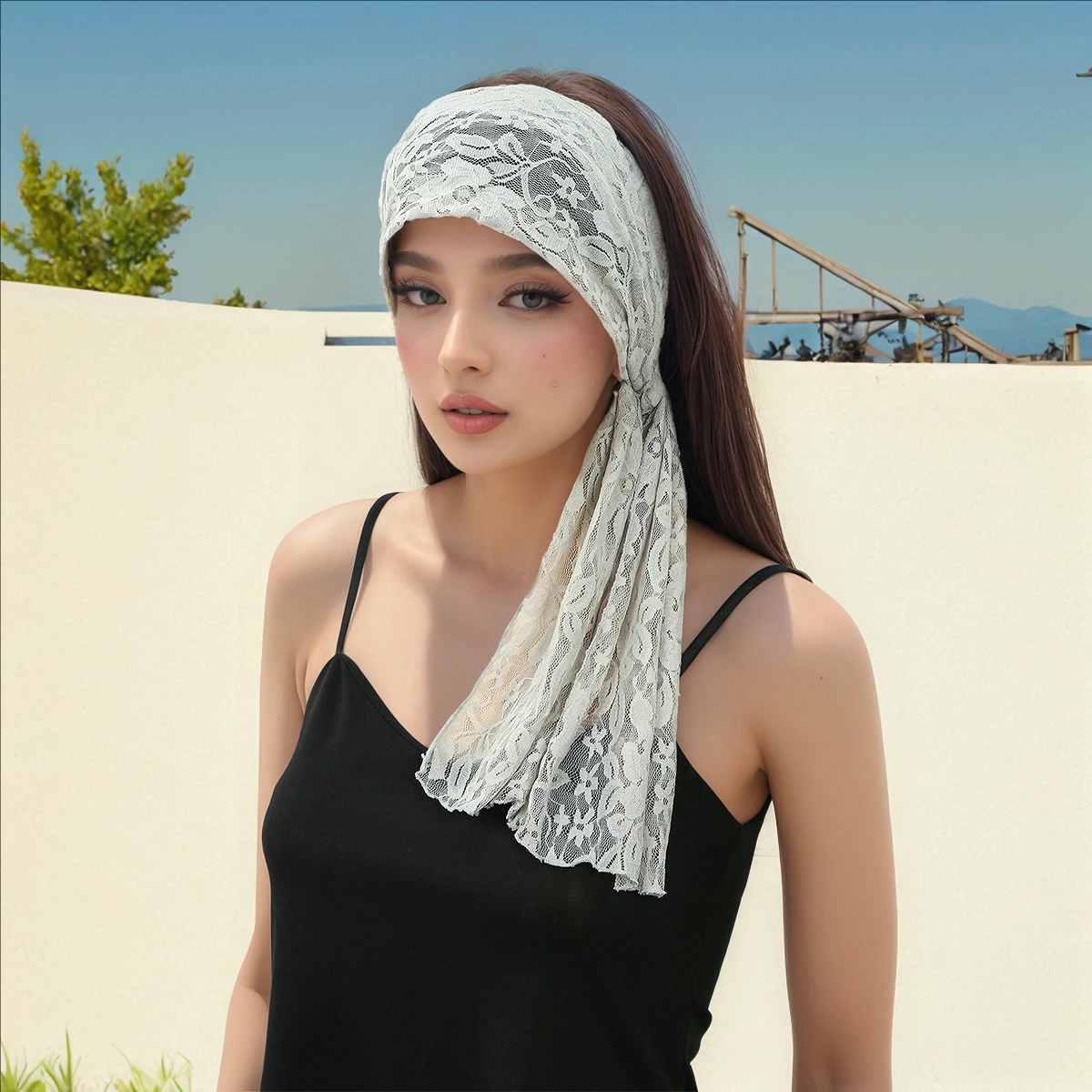 

Muslim Solid Color Inner Hijab Cap Undercap Breathable Headband Hollow Out Lace Headband Head Wraps Hair Accessories