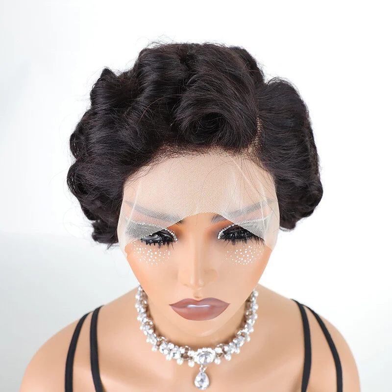 Dames kant kort krullend zwart dames synthetische pruik
