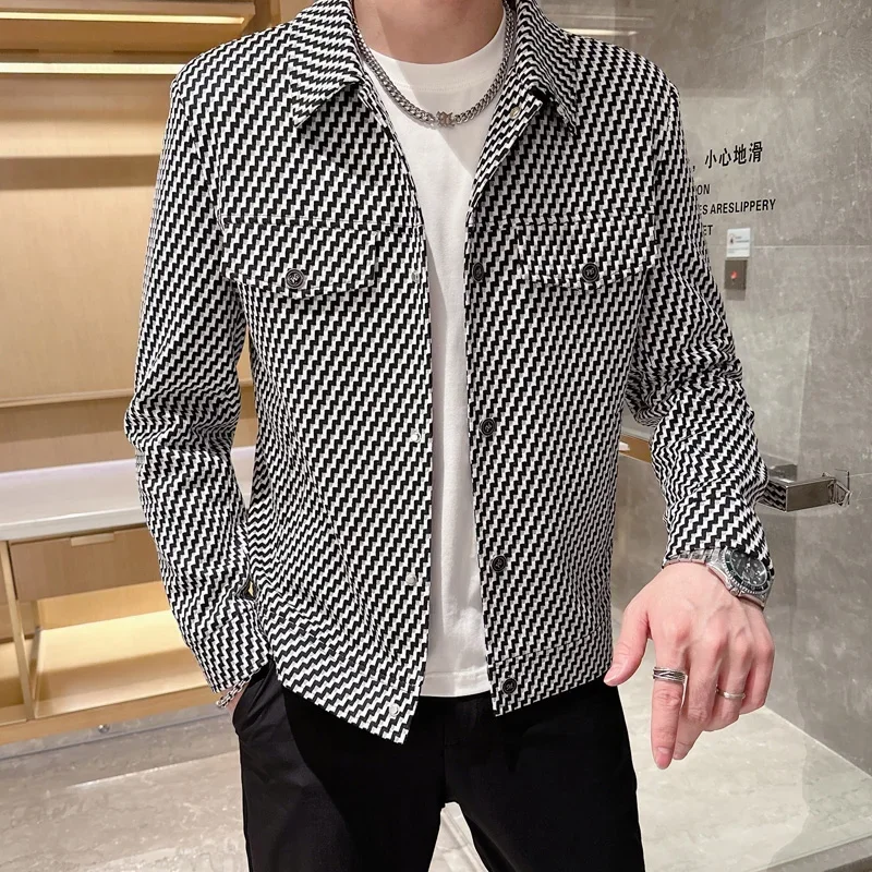 Autumn Classic Plaid Jackets Men Fashion Long Sleeve Casual Business Outwear Coats Social Streetwear Bomber Jacket Men Clothing