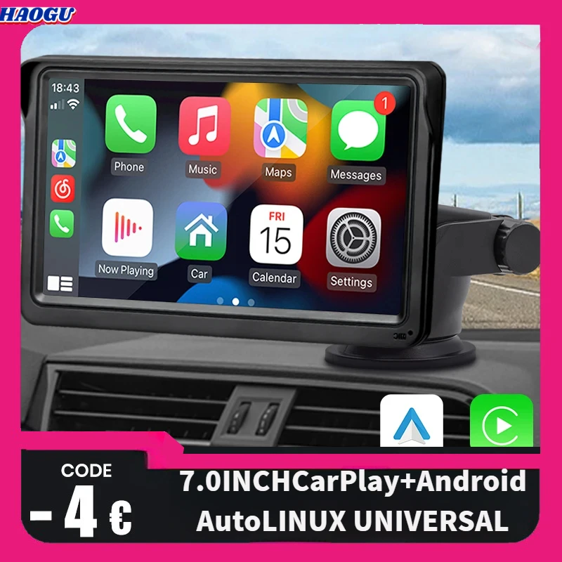 HAOGU B5300 7inch CarPlay Android Auto Car Radio Multimedia Video Player Portable Touch Screen With USB AUX For Rear View Camera