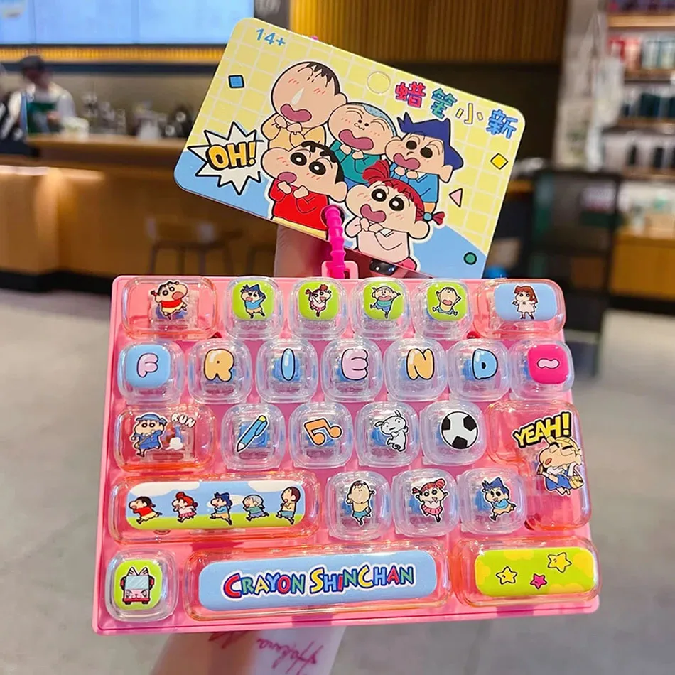 2026 Kawaii Anime Crayon Shin-chan Mini Keyboard Keychain Cartoon Character Bag Pendant Key Accessories Collectible Gift