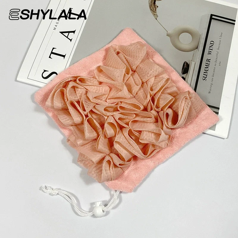 

2-In-1 Bath Ball Towel Loofah With Drawstring Closure For Soap Soft Exfoliating Mesh Shower Sponge Body Skin Care Bathing Tools