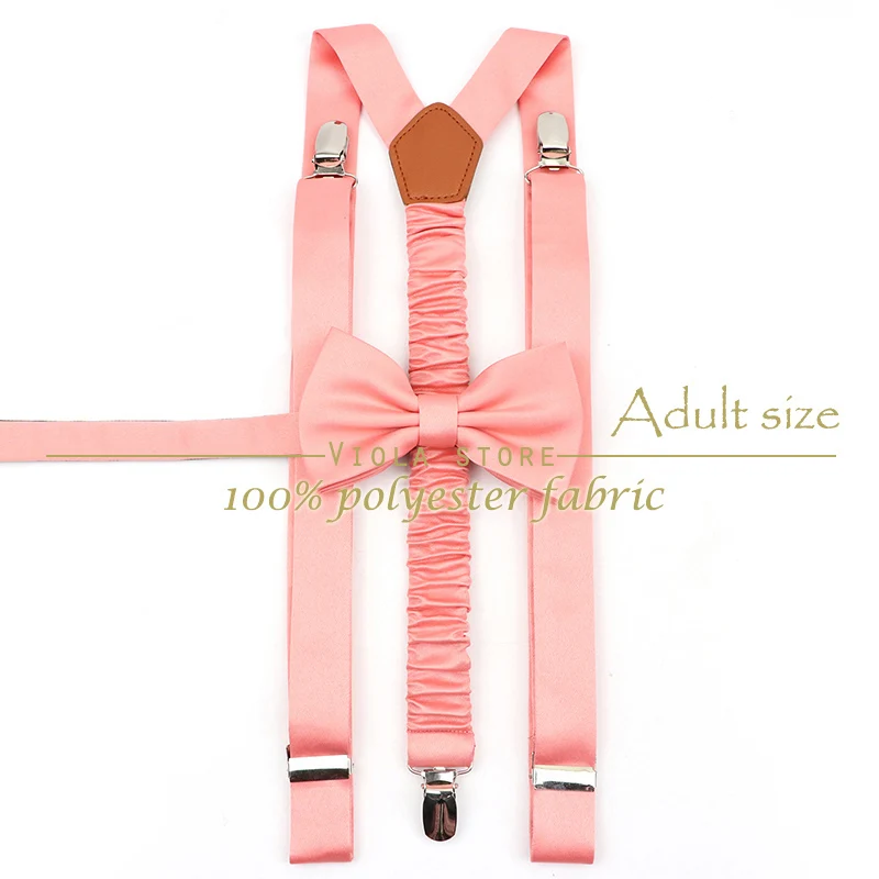 Top colore caldo rosa verde uomo bambino solido poliestere bretella papillon Set festa nuziale Brace camicia cinghie accessorio regalo 2 dimensioni