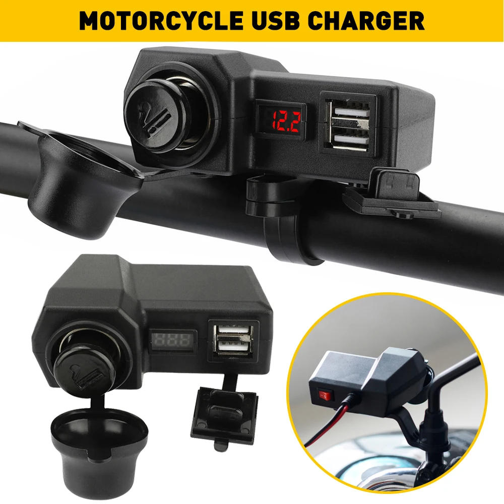 

Waterproof Motorcycle Handlebar Dual USB Phone GPS MP4 Charger Cigarette Lighter Socket DC12V-24V Cars Motorcycles ATV SUV Ships