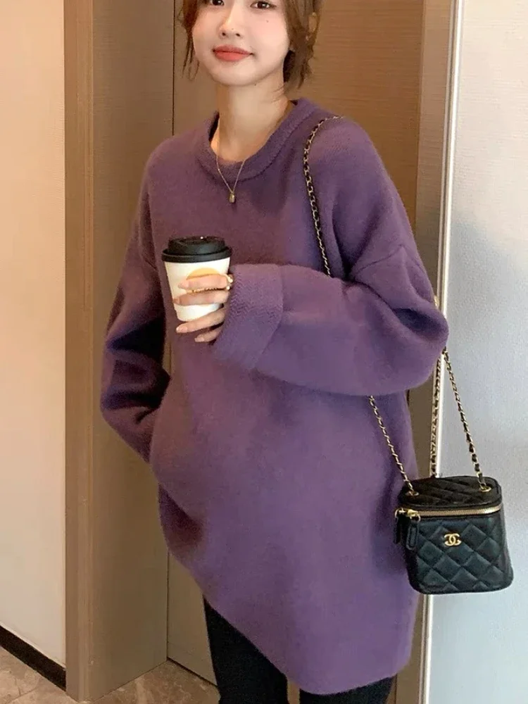 Korean Style Maternity Sweater Autumn Solid Color Fashion Plus Size Pregnant Woman Knitting Pullovers Loose Casual Jacket Top