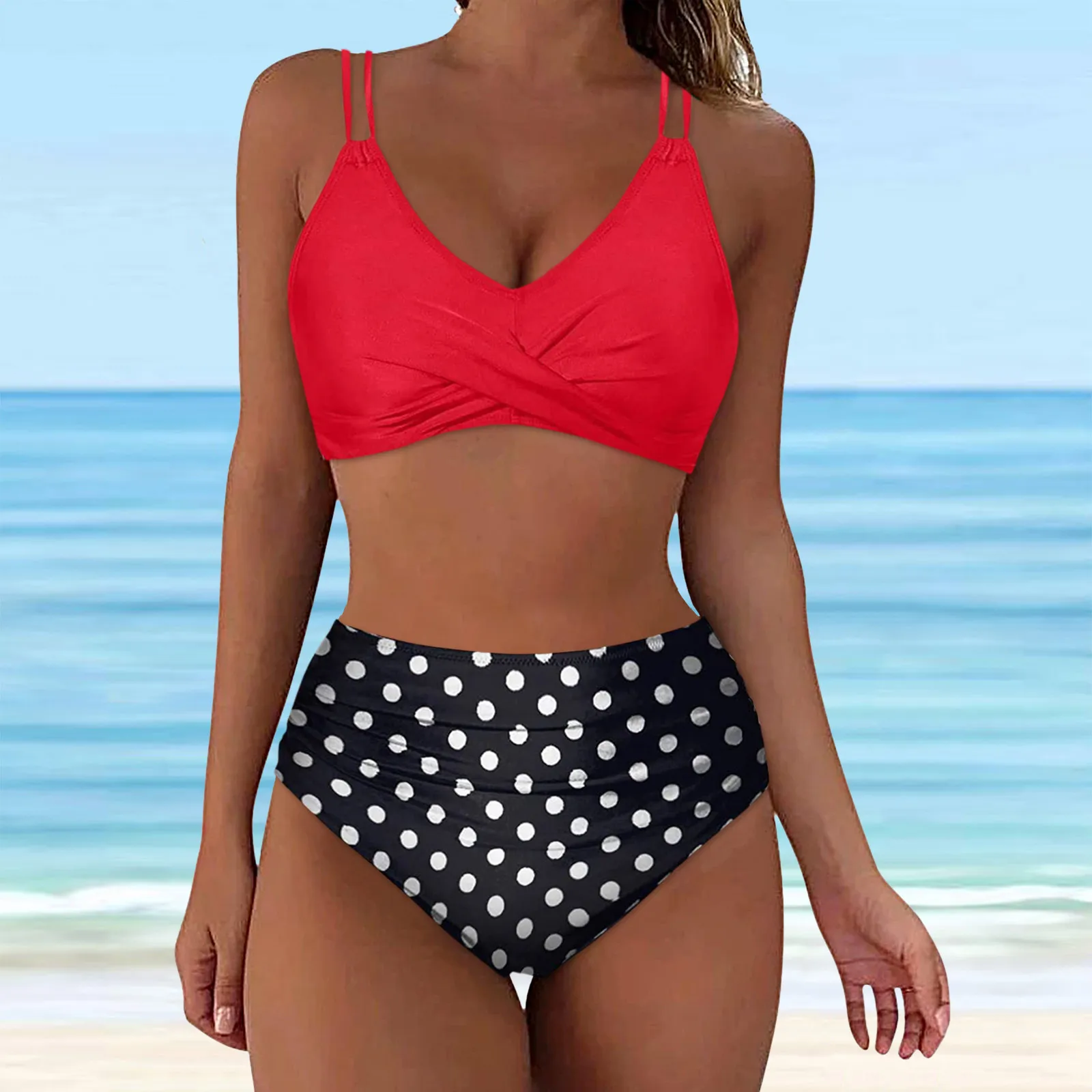 Women High Waisted Bikini Sexy Push Up Two Piece Swimsuits Vintage Swimsuit Two Piece Retro Swimming Suits for Teens with Shorts