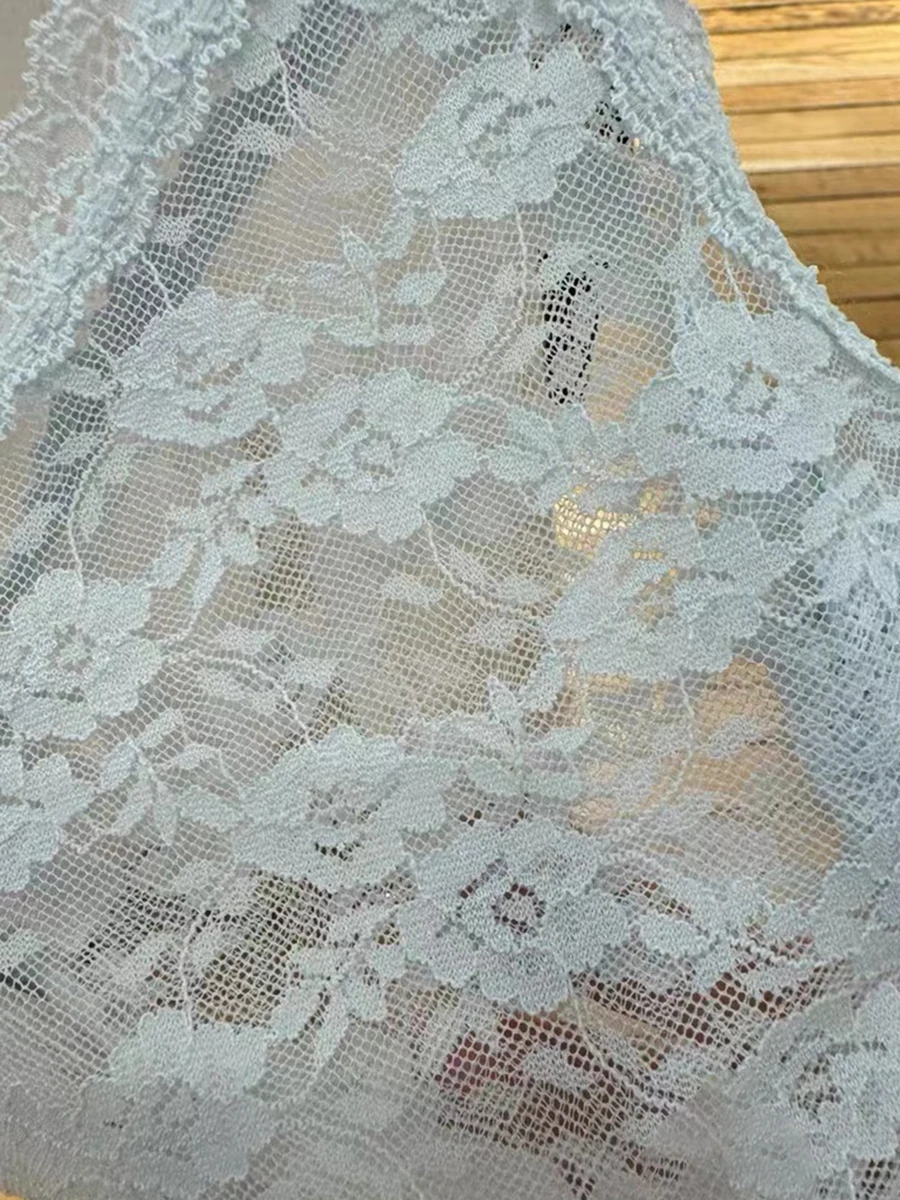 Blue Lace Sexy Transparent Tank Tops Summer Bow V Neck Sleevless Slim Thin Camis Vests Women Vintage Solid Sweet Mesh Crop Top