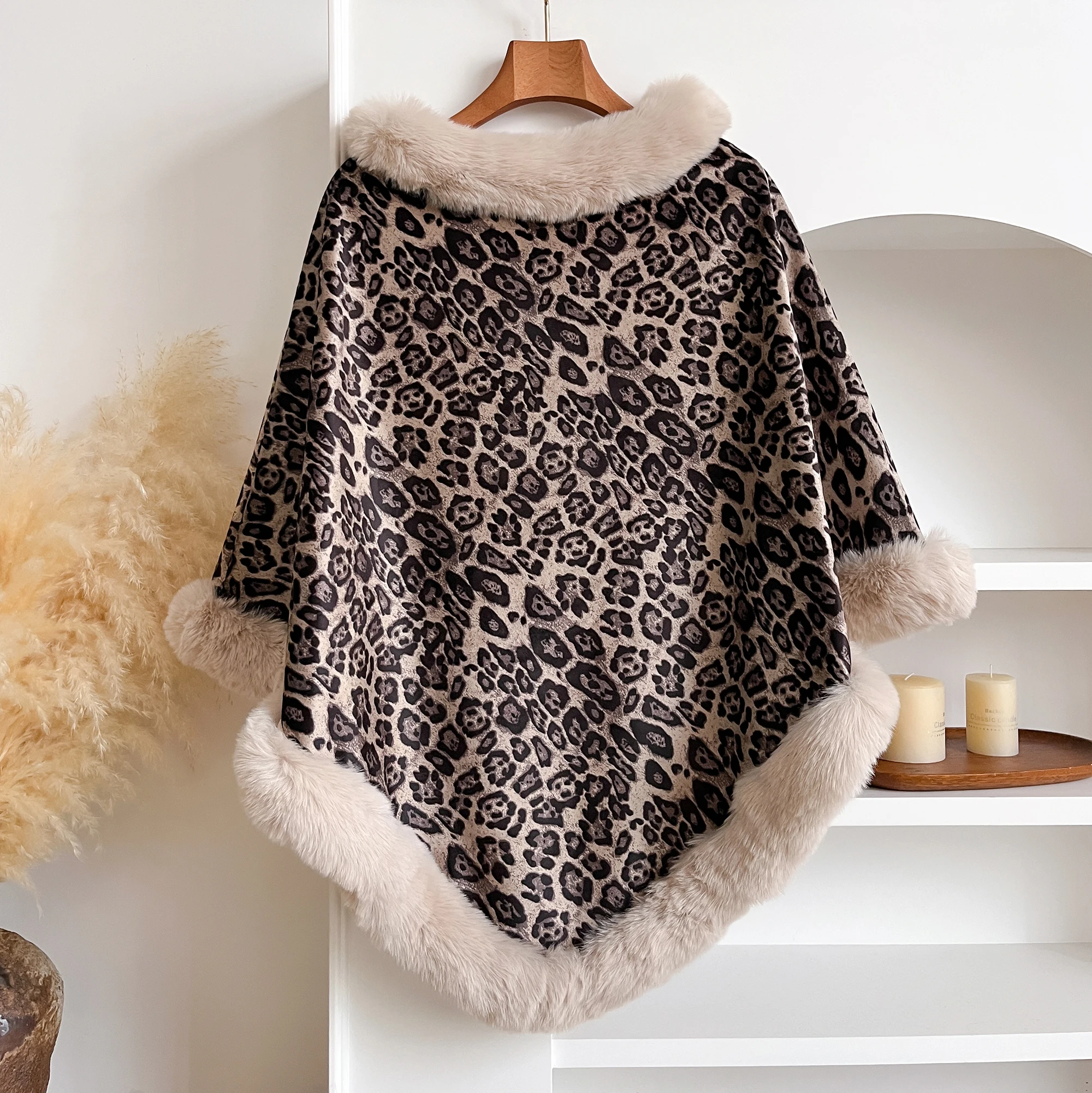 Leopard Print Faux Rabbit Fur - Women'S Fashion Poncho review and price