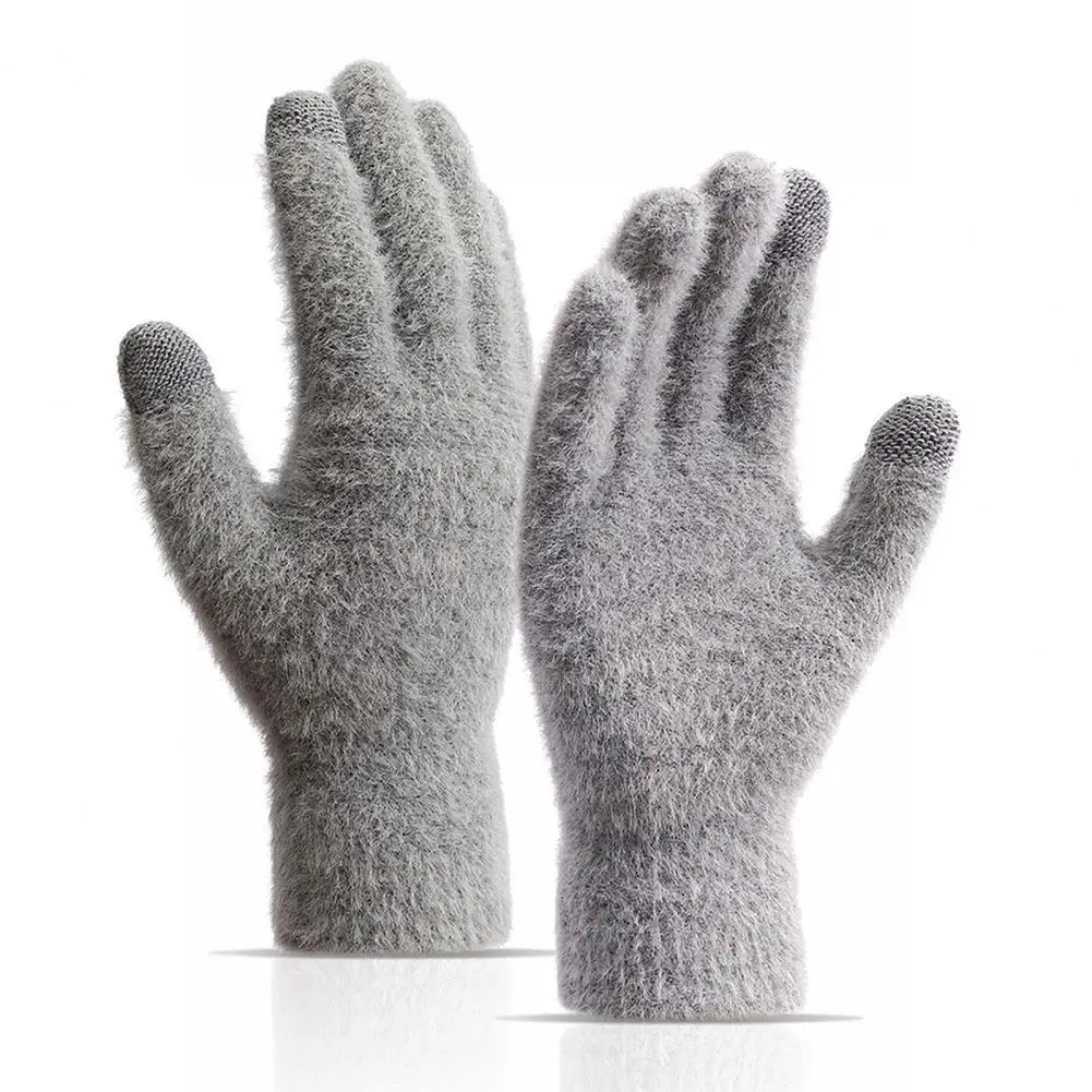 Touch Screen Warm Knit Gloves Winter Cycling Gloves with Thick Plush Five Fingers for Outdoor Activities Non slip