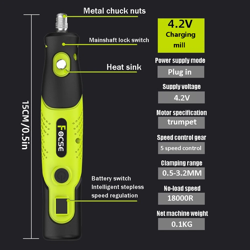 FOCSE Engraver Electric Cordless Mini Drill Grinder With Rotary Tools For Accessories 4.2V Grinding Machine DIY
