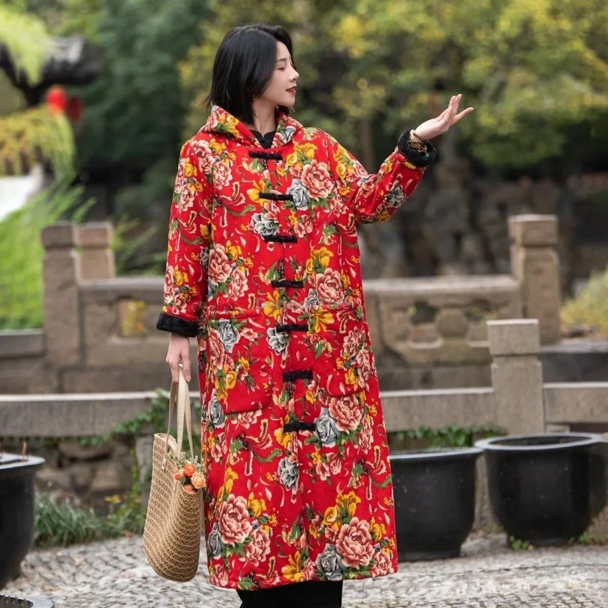 2025 ملابس دونغبي الصينية المطبوعة المميزة للعام الجديد معطف سميك من القطن والكتان على الطراز العرقي معطف شتوي عصري للترفيه #2