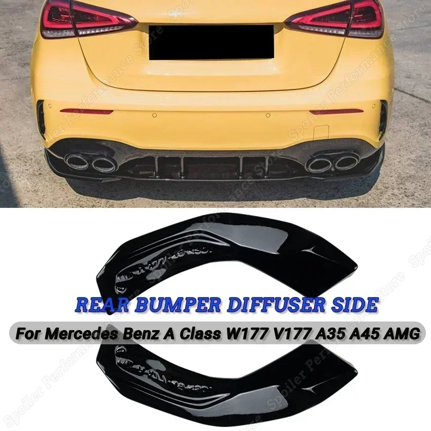 Gloss Black Rear Bumper Diffuser Side Splitter For Mercedes Benz A Class W177 A35 A45 AMG Hatchback 2019-2022 Side Protector