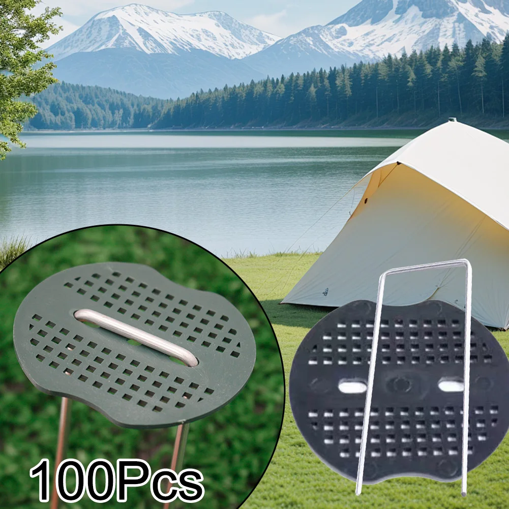 

1SET Turf Mulch Fixing Set Grass Control Mat Membrane Pegs + Buffer Plate- U-Shaped Galvanised Pins 50pcs For Outdoor Applicat