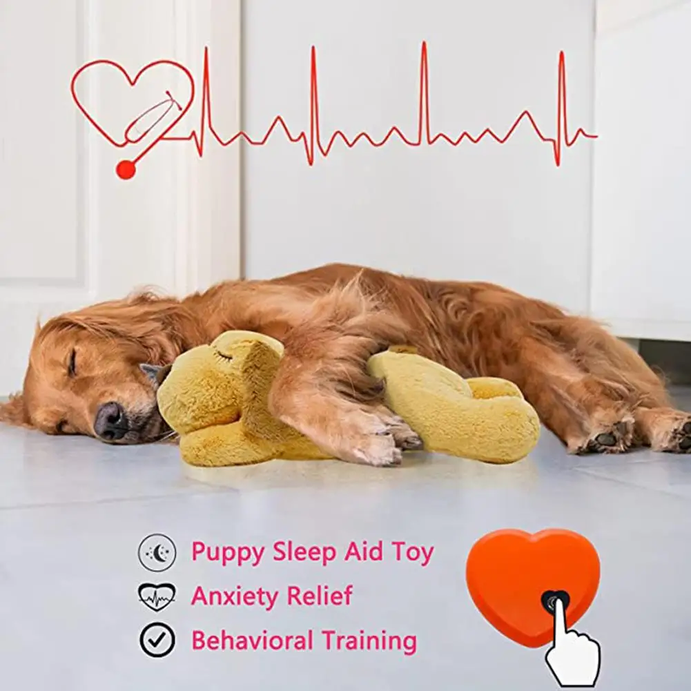 Pet Puppy Heartbeat Interactive Plush Toy Dog Calming Anxiety Relief Toy Accompanying Sleep Toy Puppy Supplies Games Accessories