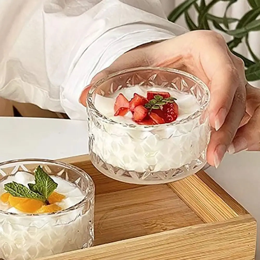 Conditioning Jar Round Glass Dessert Bowl 75ml Transparent Ice Cream Bowl With Lids Yogurt Bowl Party