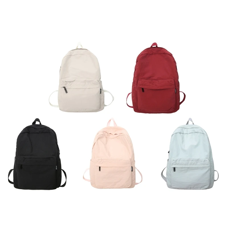 

Simple Solid Color Schoolbag for Teens Japanese Washed Pleated Nylon Backpack