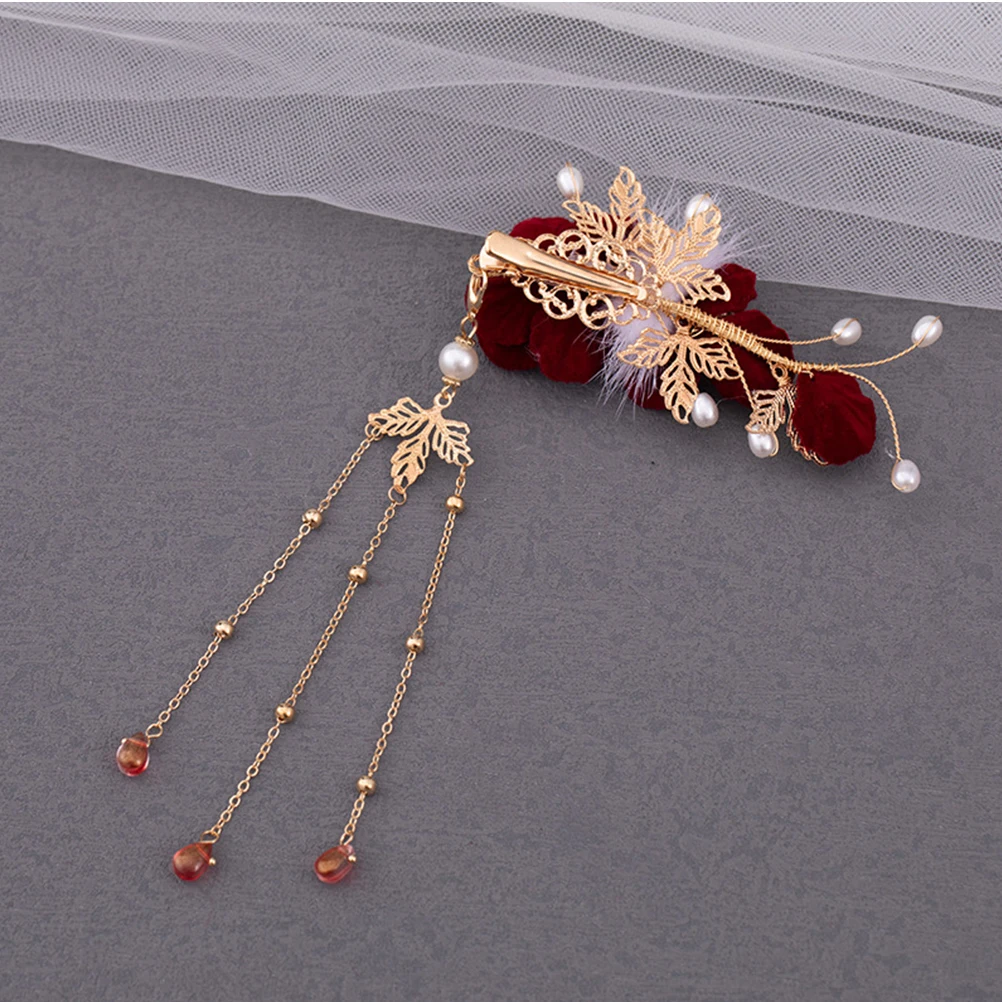 

Clip Long Tassel Flower Barrette Stylish Hairpin For Women Girls Hanfu Cosplay Wedding Party Daily Use Dangle Tassel Hair