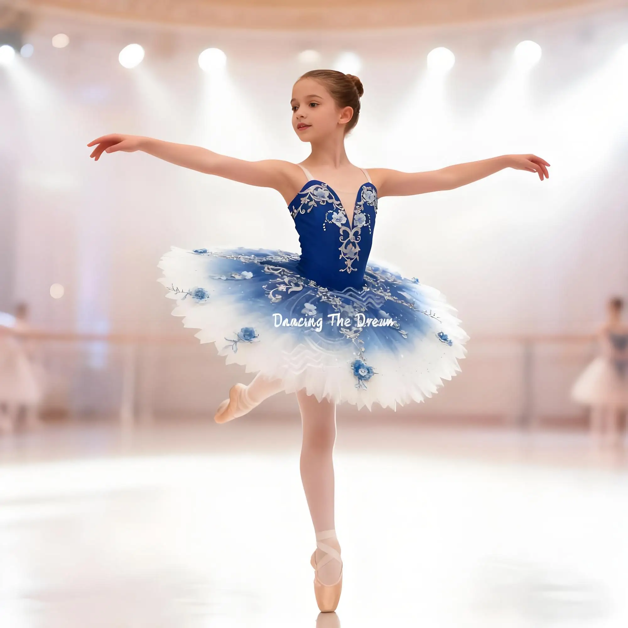 

Exquisite Blue - White Ombre Floral Children's Ballet Costume