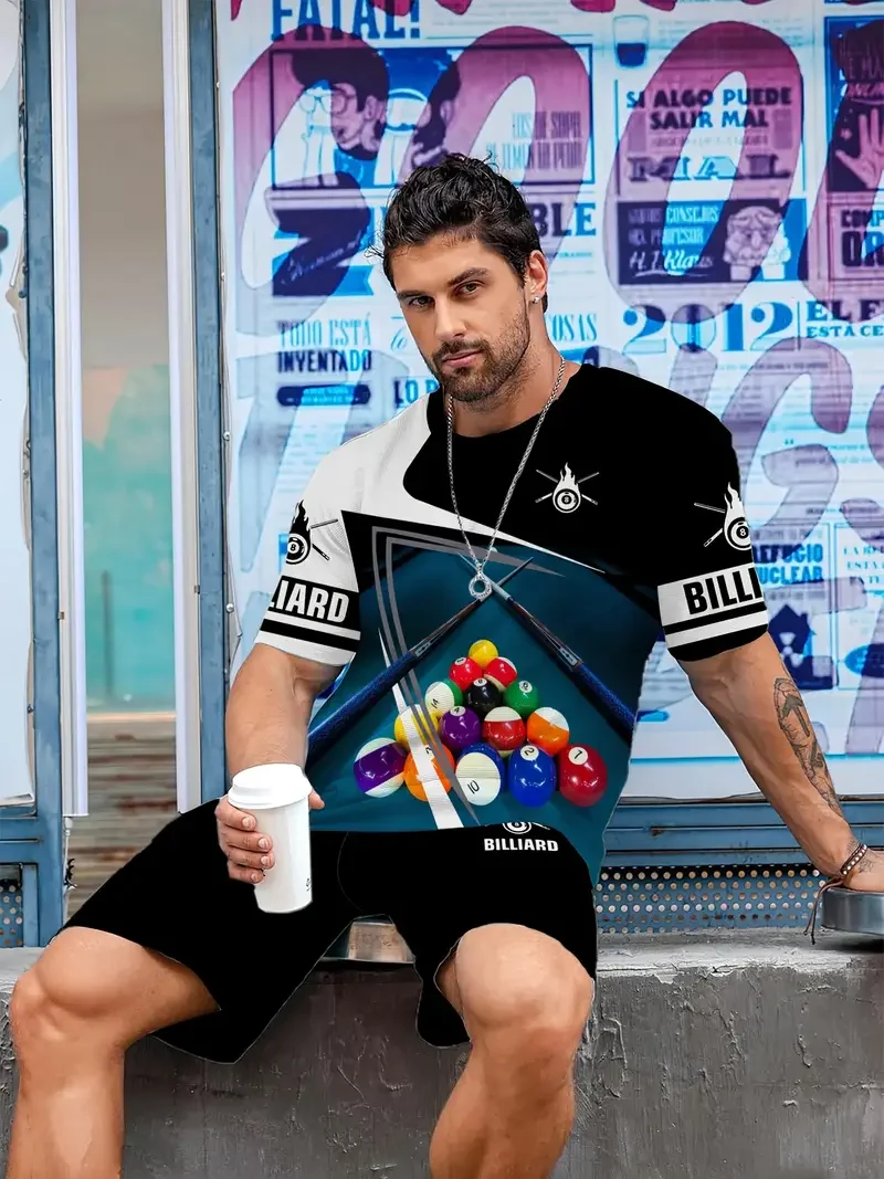 

2025-26 Summer Best-selling New Trend Design Suit 3D Printing Street Breathable and Comfortable Men's Short-sleeved Shorts Suit