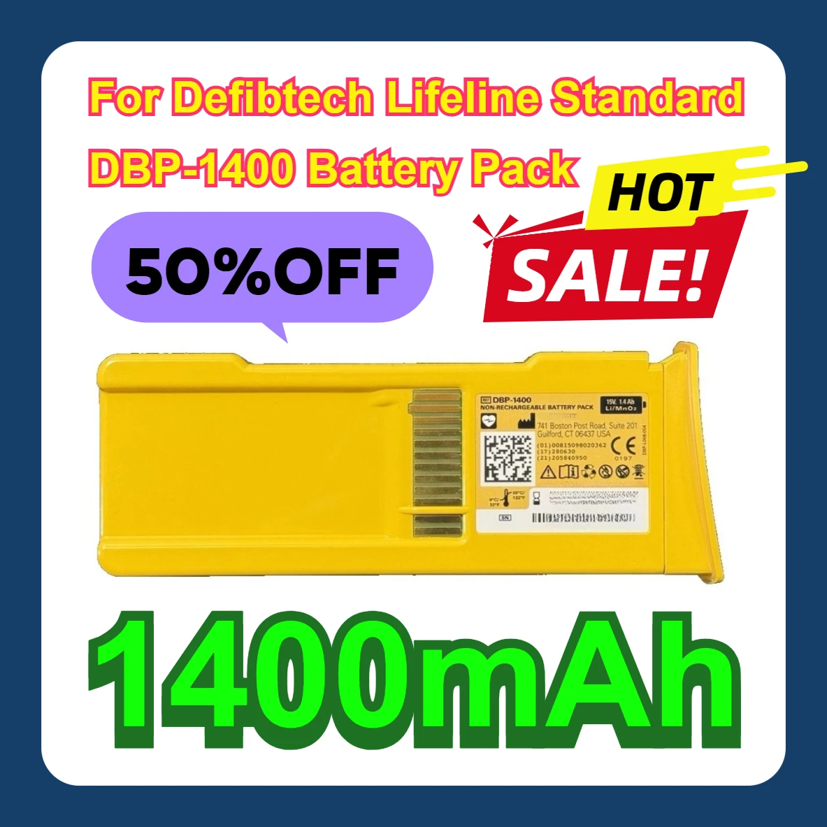 

1400mAh For Defibtech Lifeline Standard DBP-1400 Battery Pack