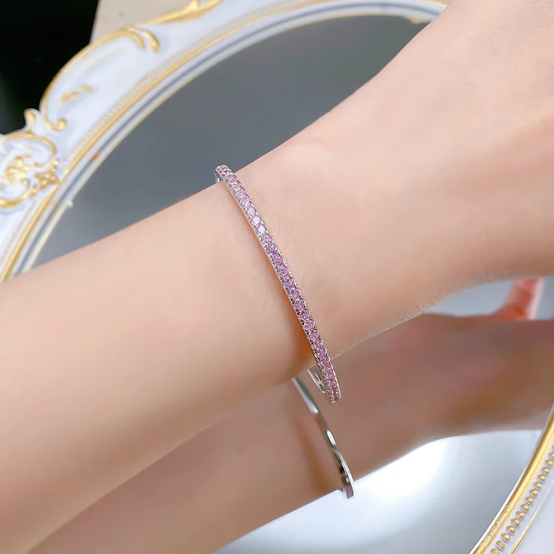 Classic Women's Tennis Bracelet - 925 Sterling Silver Pink Lab-Grown Diamonds Bracelets for Wife Wedding Anniversary Jewelry