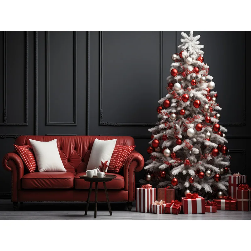 Soggiorno decorato con albero di natale fotografia fondali puntelli capodanno vacanza camino sfondo festa al coperto JS-08