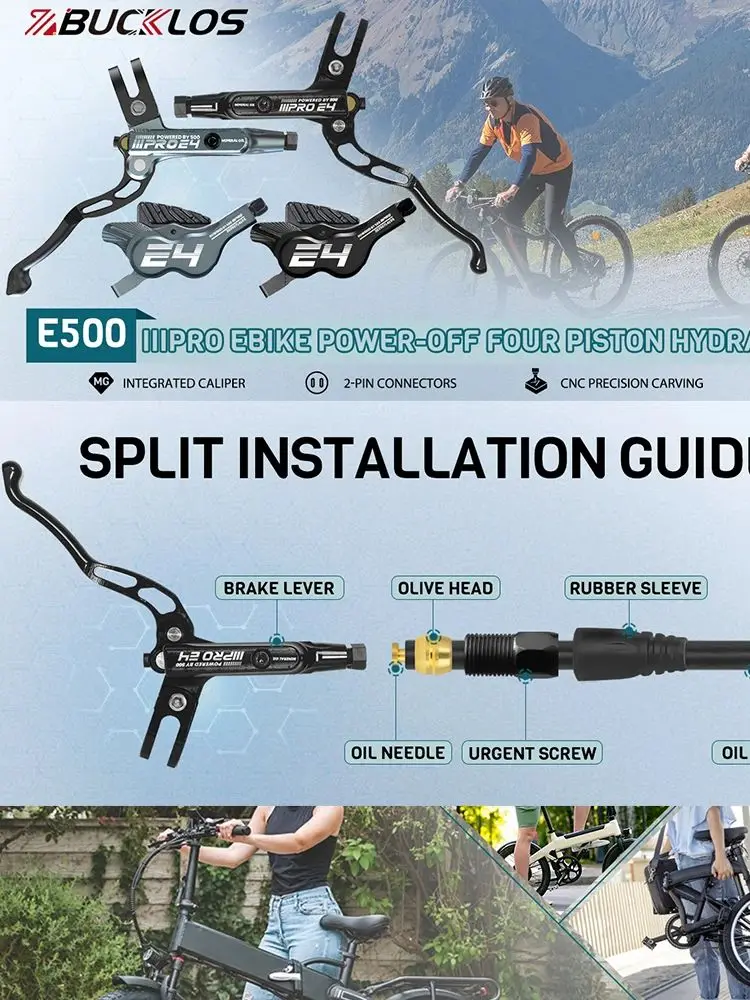 AliExpress IIIPRO E-Bike Hydraulic Disc Brake E-500 Aluminum Alloy CNC Bicycle Scooter Folding Bike Brake Set Front 1100mm Rear 1850m