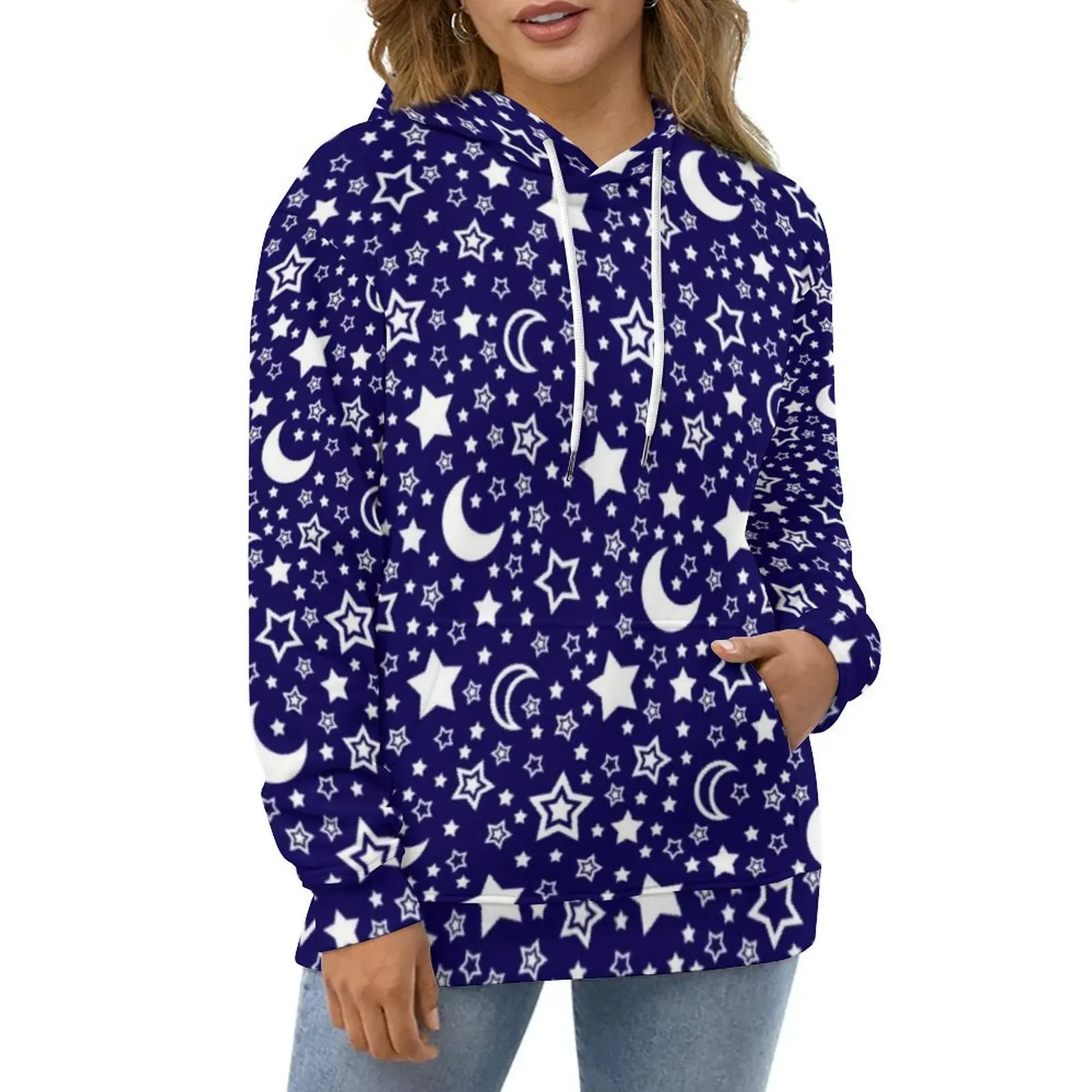 

Night Sky Hoodies Moon and Stars Print Street Wear Casual Pullover Hoodie Long Sleeve Cute Printed Sweatshirts Big Size 4XL 5XL