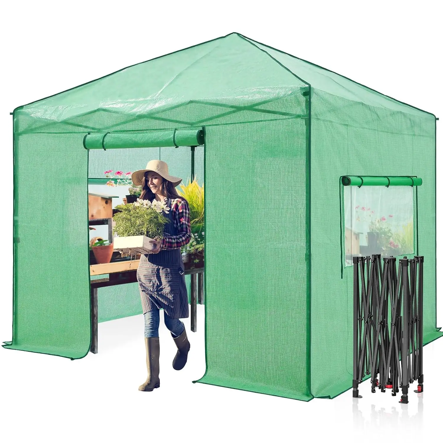 10x10 Easy Setup Pop Up Greenhouse, Clear Green Cover, Outdoor Garden Plant Growing Shelter, Customized