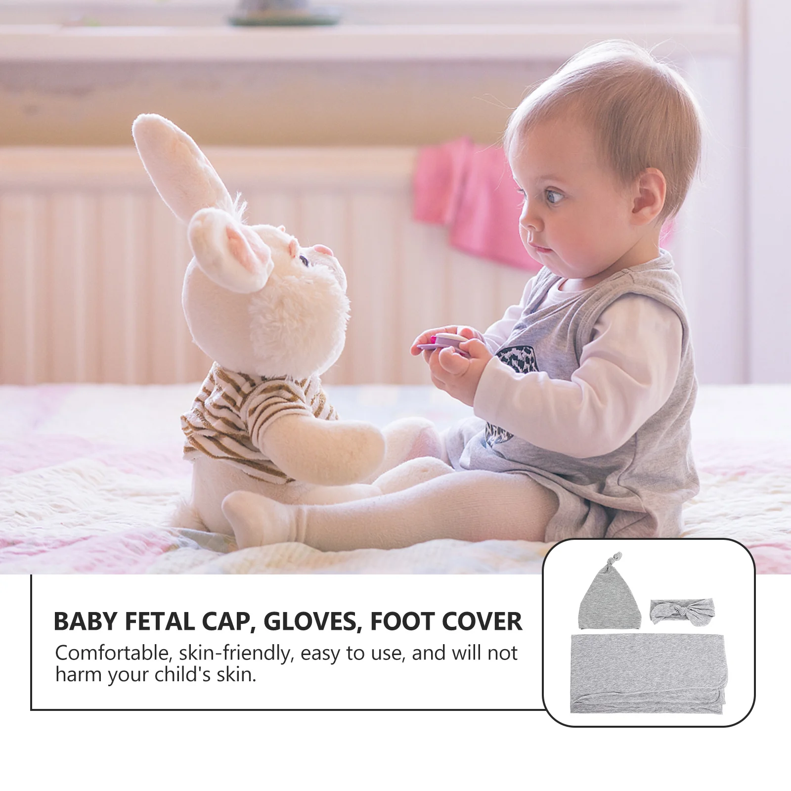 1セットの綿帽子、手袋、靴下セット、快適な日常着、柔らかく通気性のある生地、グレーの受け取り