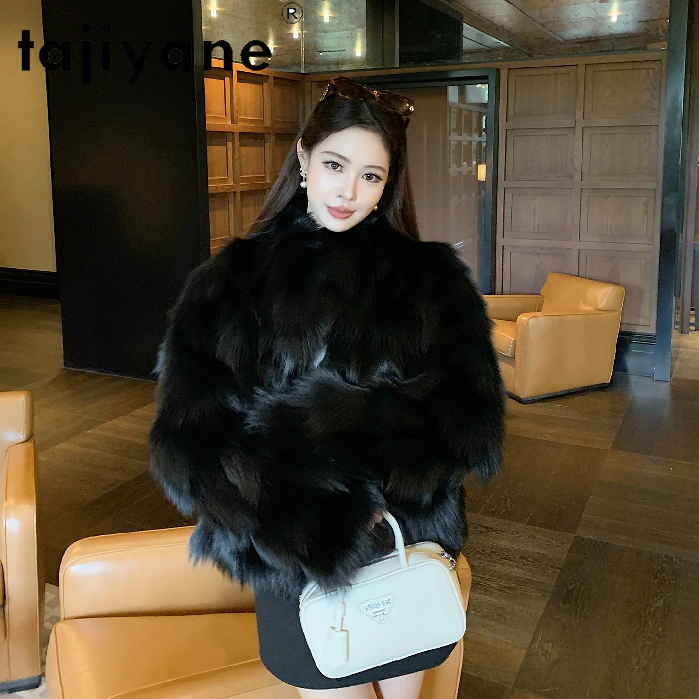 معطف فرو الثعلب الطبيعي 100% من TAJIYANE للنساء فاخر بياقة واقفة وسترة من الفرو الحقيقي ملابس نسائية شتوية 2025 سترات فروي Fourrure