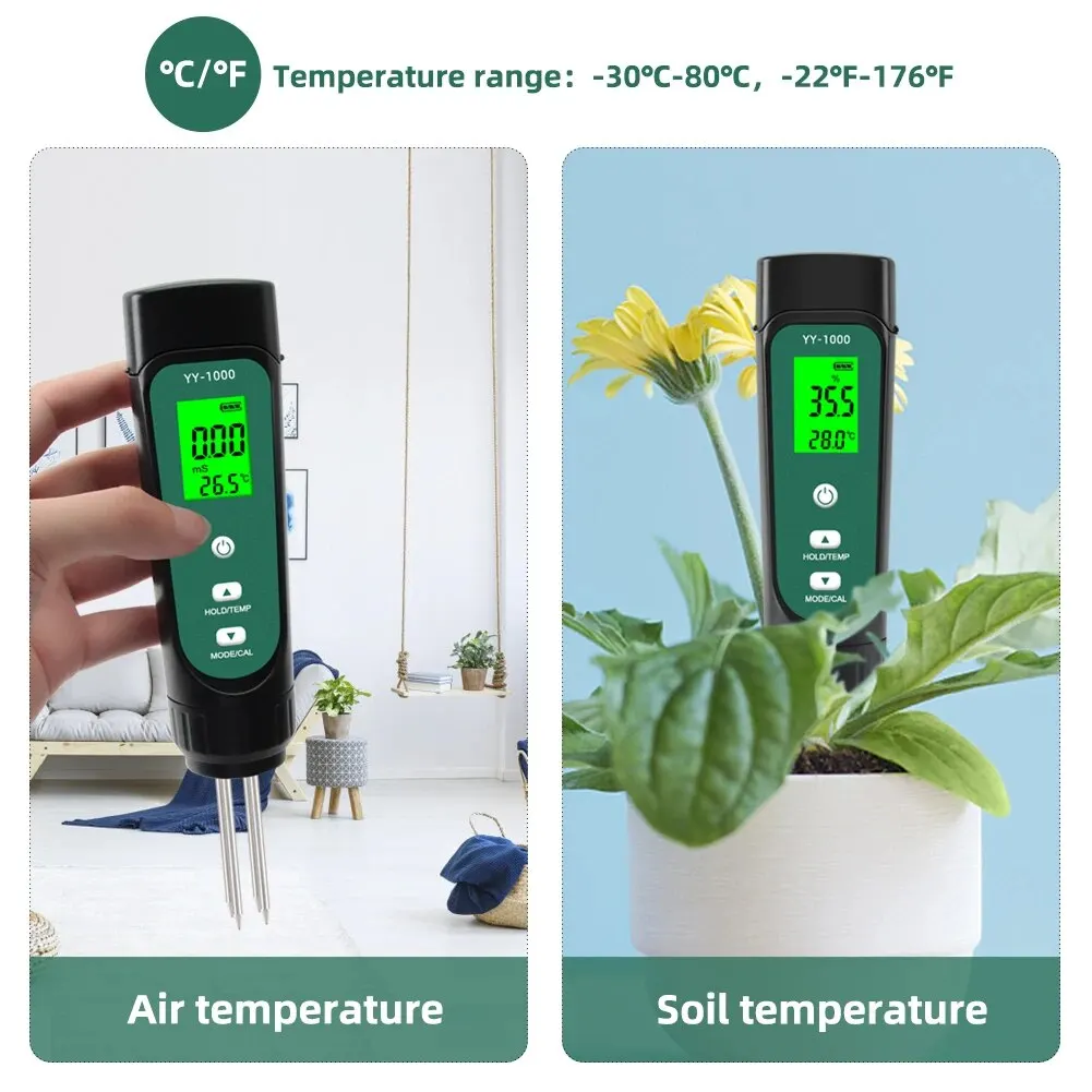 Yieryi YY-1000 3 In 1 Soil EC Temperature Meter Moisture Tester Potted Gardening Agricultural Measuring Tool Conductivity Meter