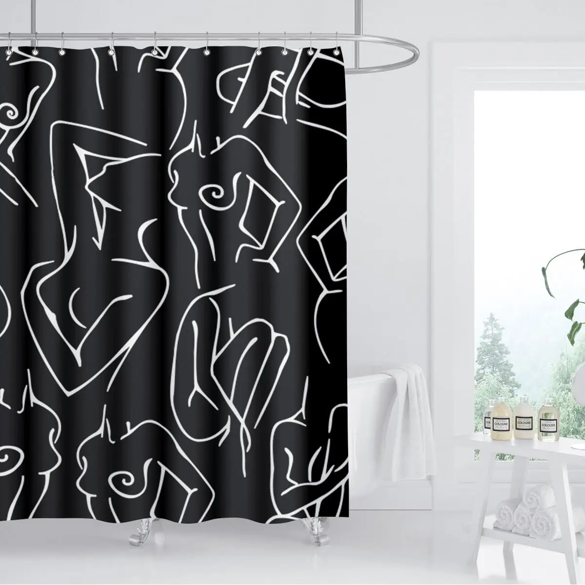 Black White Shower Curtain Abstract Woman Naked Nude Line Minimalist Sexy Girls Modern Art Decor Aesthetic Fabric Home Bathroom
