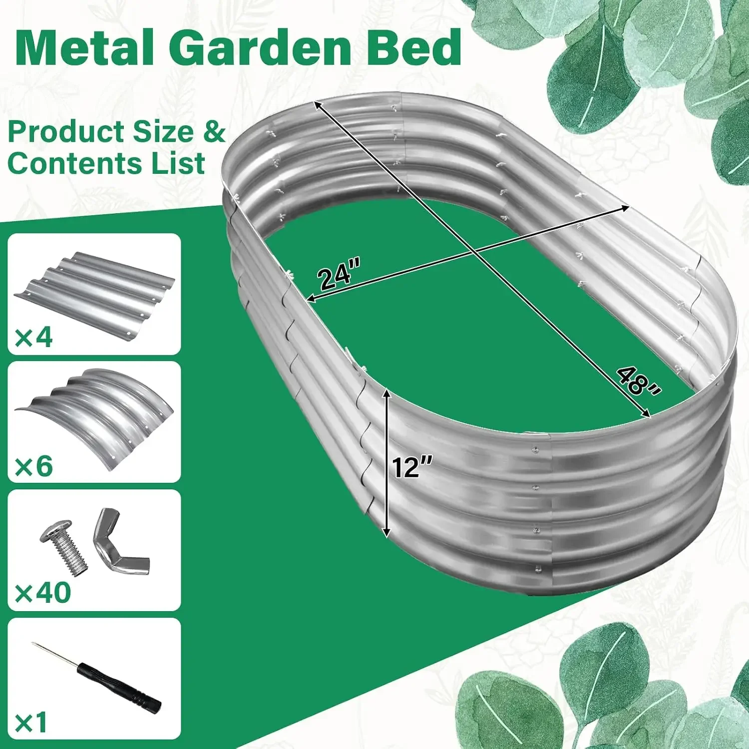 Galvanized Raised Garden Bed, 4x2x1ft, Oval, 2 Pack, Raised Garden Bed Kit